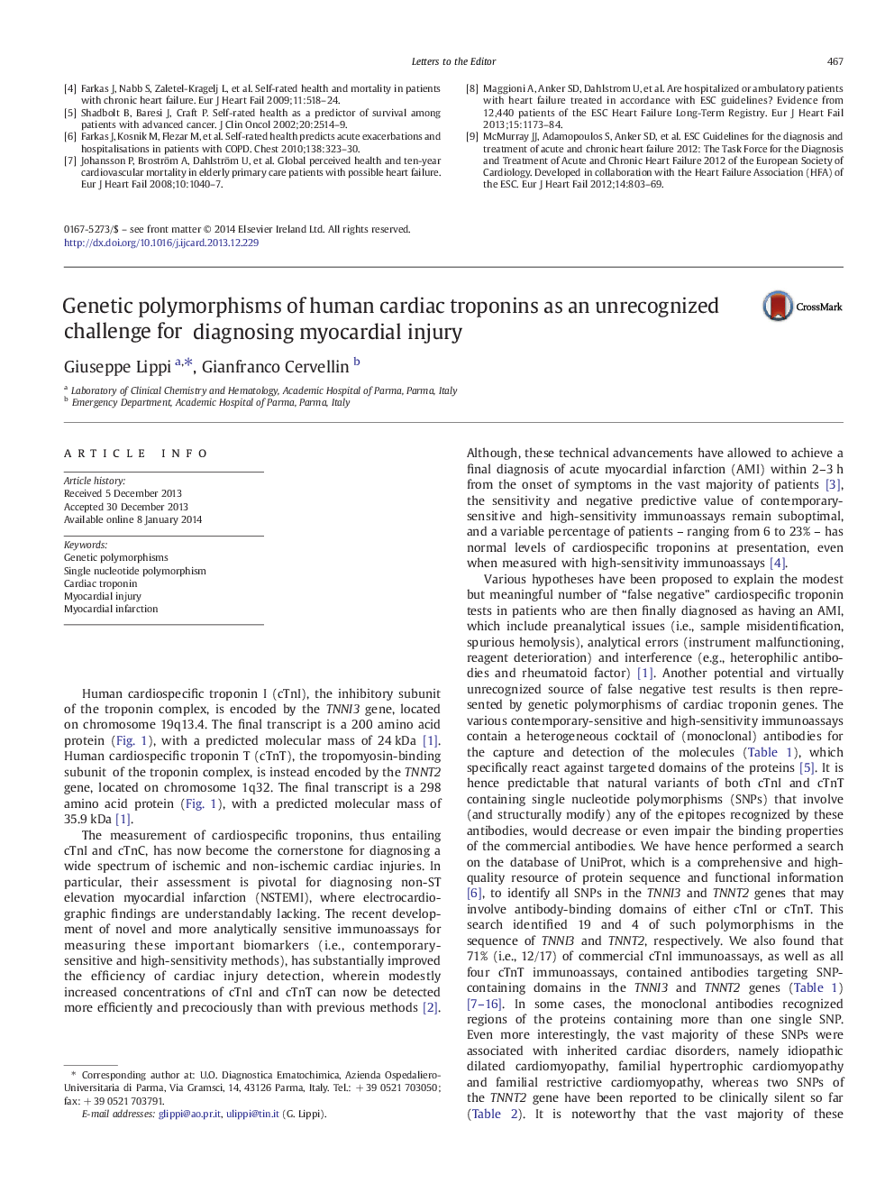 Genetic polymorphisms of human cardiac troponins as an unrecognized challenge for diagnosing myocardial injury