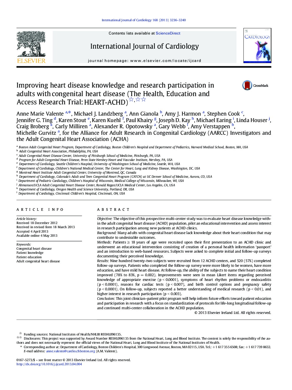 Improving heart disease knowledge and research participation in adults with congenital heart disease (The Health, Education and Access Research Trial: HEART-ACHD)