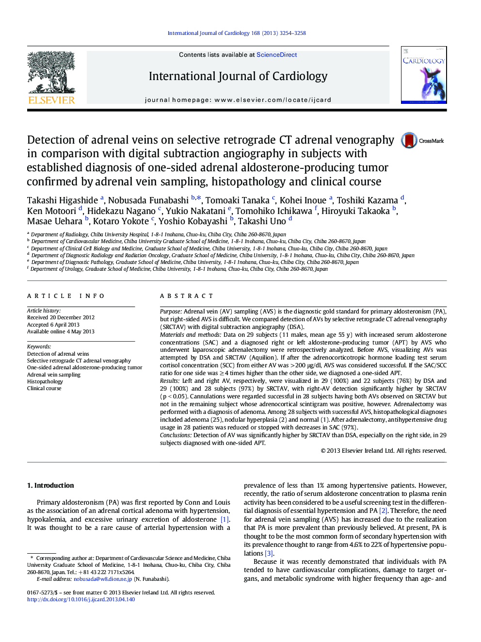 Detection of adrenal veins on selective retrograde CT adrenal venography in comparison with digital subtraction angiography in subjects with established diagnosis of one-sided adrenal aldosterone-producing tumor confirmed by adrenal vein sampling, histopa