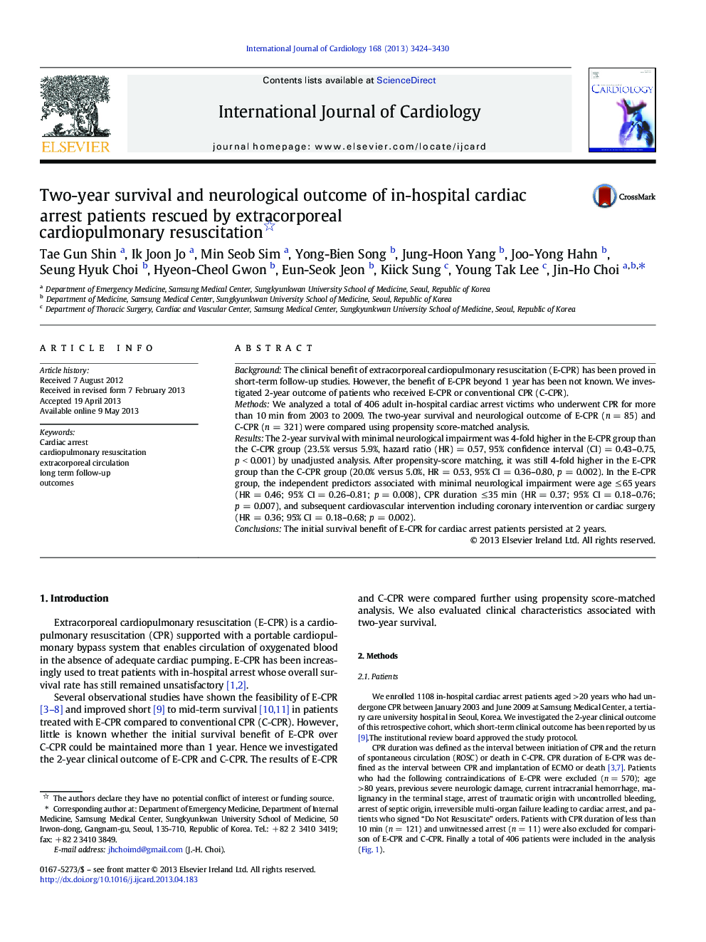Two-year survival and neurological outcome of in-hospital cardiac arrest patients rescued by extracorporeal cardiopulmonary resuscitation