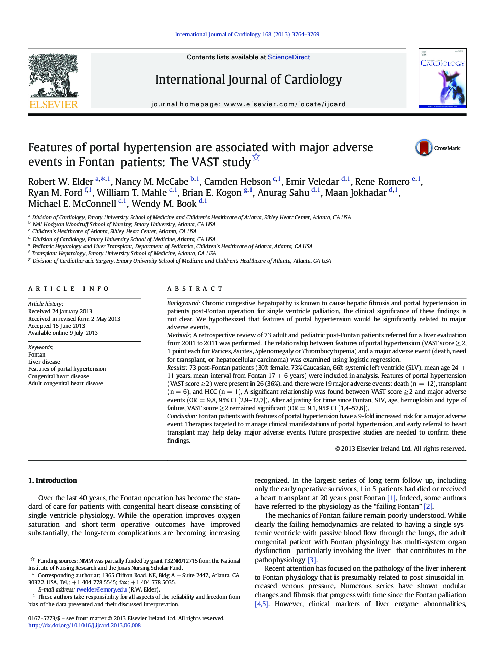 Features of portal hypertension are associated with major adverse events in Fontan patients: The VAST study