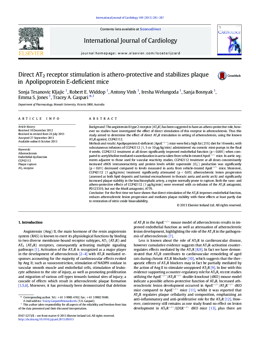 Direct AT2 receptor stimulation is athero-protective and stabilizes plaque in Apolipoprotein E-deficient mice