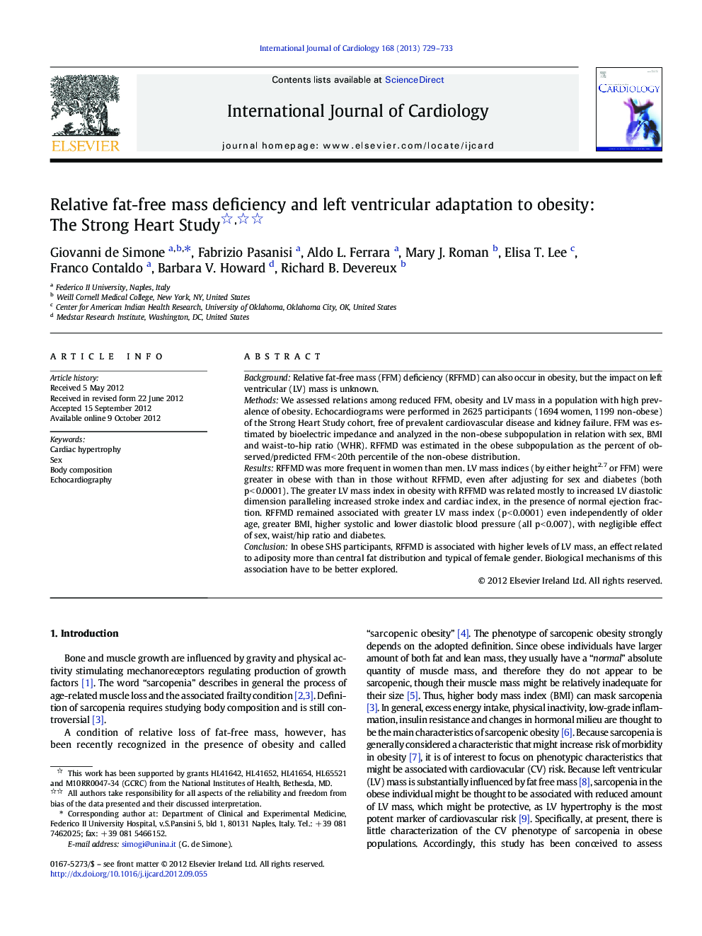 Relative fat-free mass deficiency and left ventricular adaptation to obesity: The Strong Heart Study