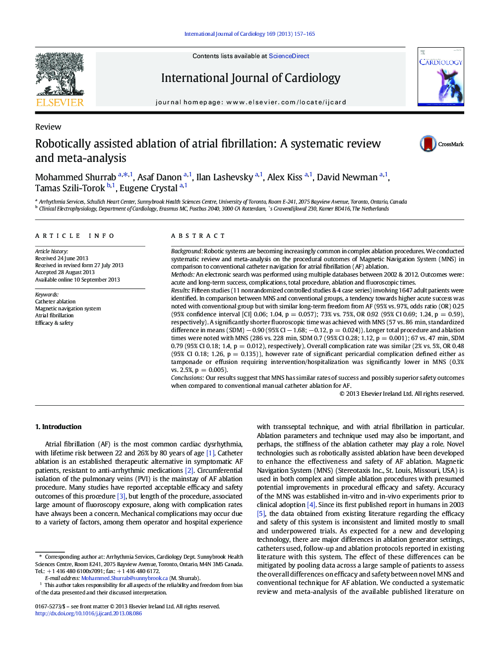 Robotically assisted ablation of atrial fibrillation: A systematic review and meta-analysis