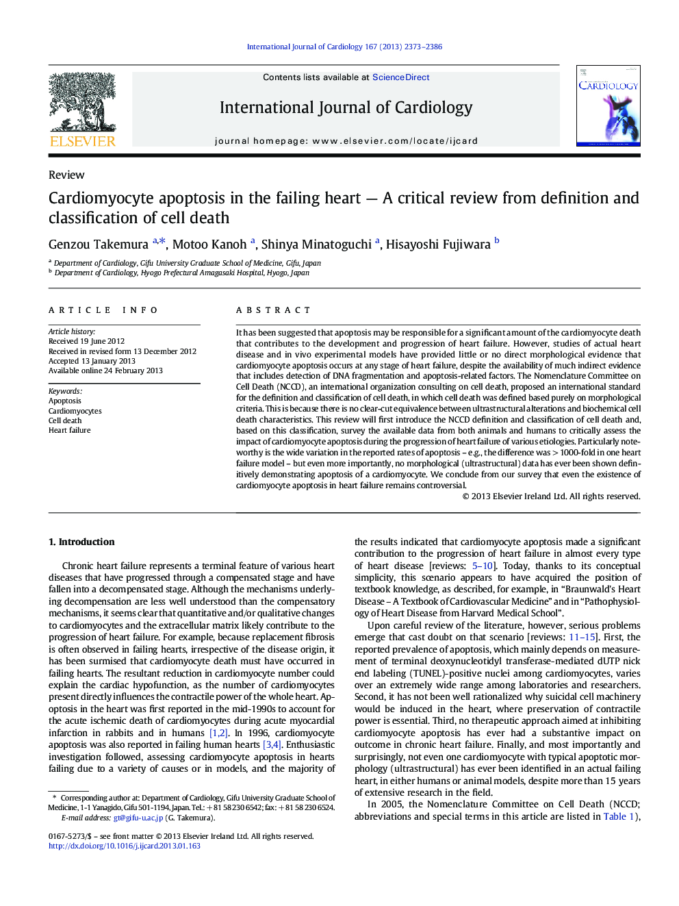 عکس صفحه اول مقاله: Cardiomyocyte apoptosis in the failing heart - A critical review from definition and classification of cell death Cardiomyocyte apoptosis in the failing heart - A critical review from definition and classification of cell death
