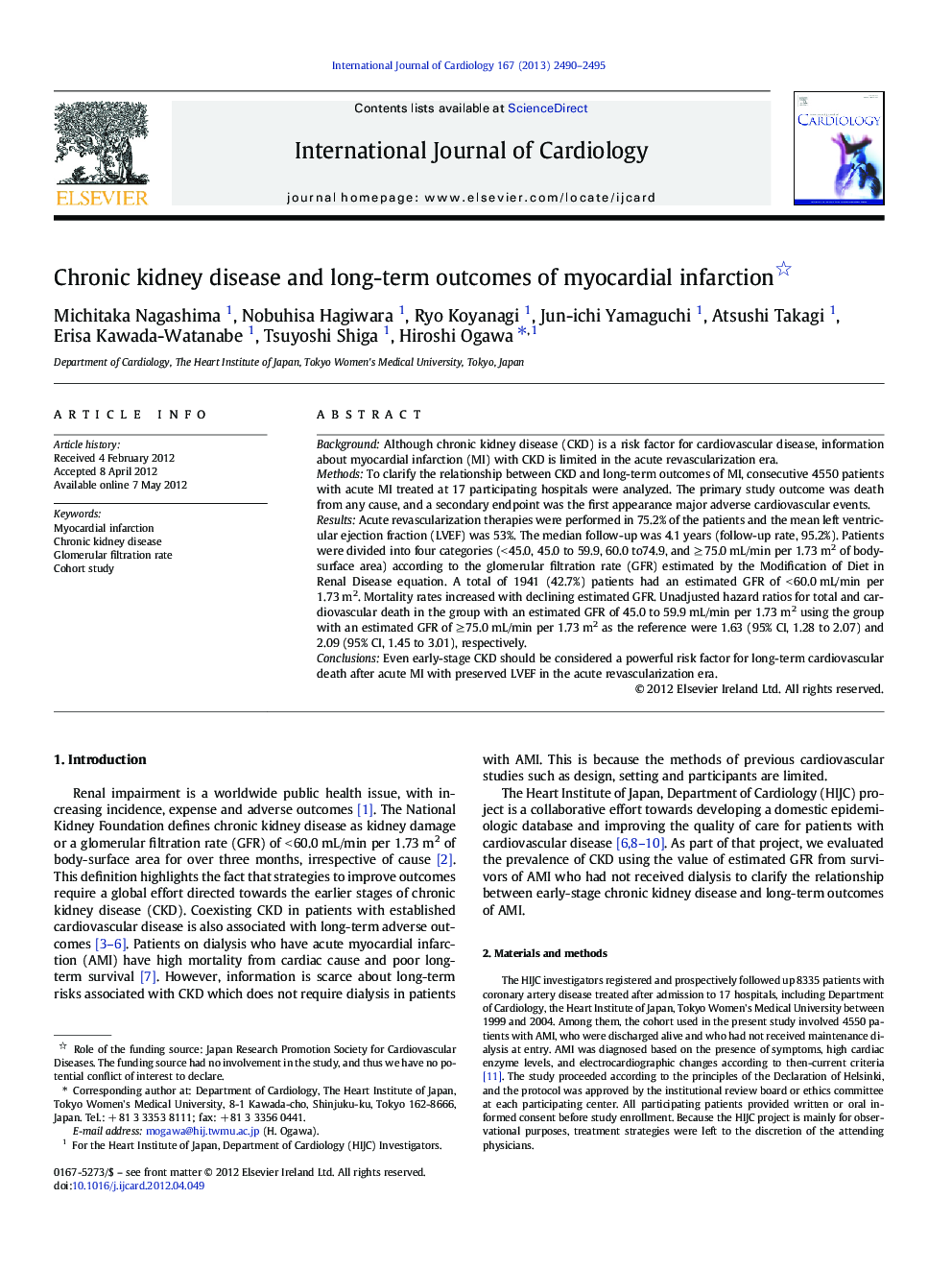 عکس صفحه اول مقاله: Chronic kidney disease and long-term outcomes of myocardial infarction Chronic kidney disease and long-term outcomes of myocardial infarction