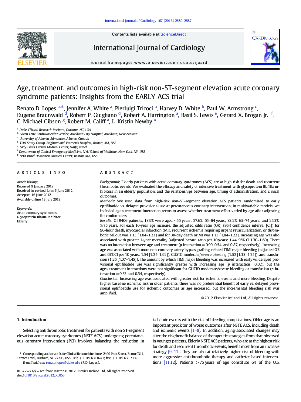 Age, treatment, and outcomes in high-risk nonâST-segment elevation acute coronary syndrome patients: Insights from the EARLY ACS trial