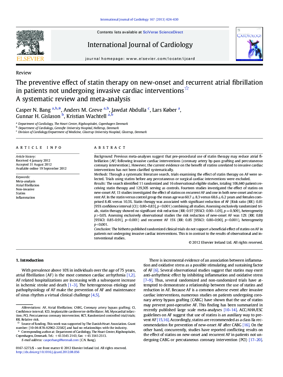 The preventive effect of statin therapy on new-onset and recurrent atrial fibrillation in patients not undergoing invasive cardiac interventions: A systematic review and meta-analysis