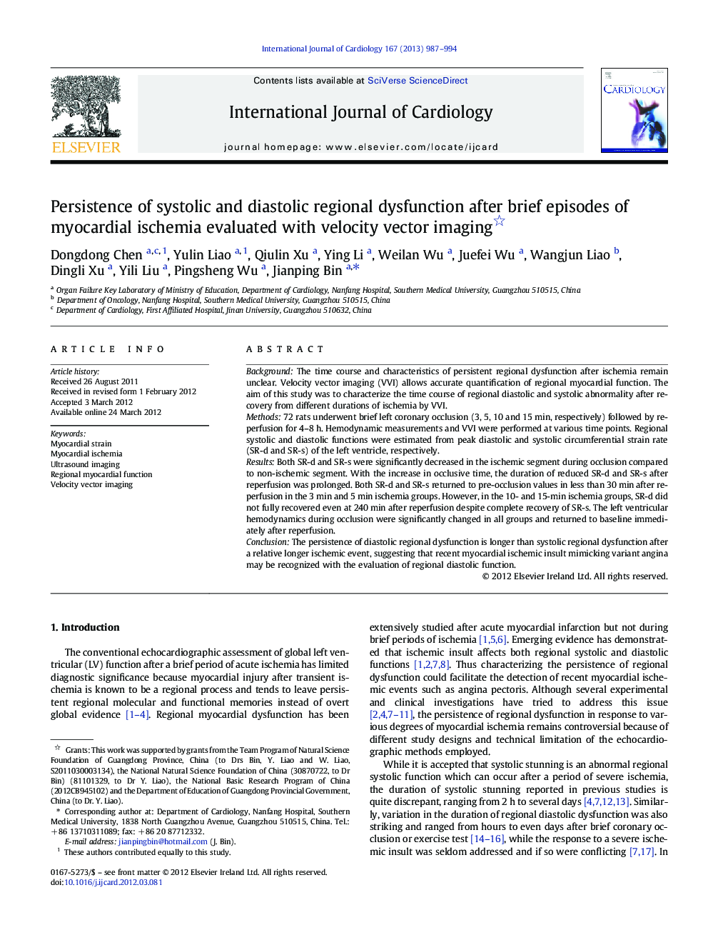 Persistence of systolic and diastolic regional dysfunction after brief episodes of myocardial ischemia evaluated with velocity vector imaging