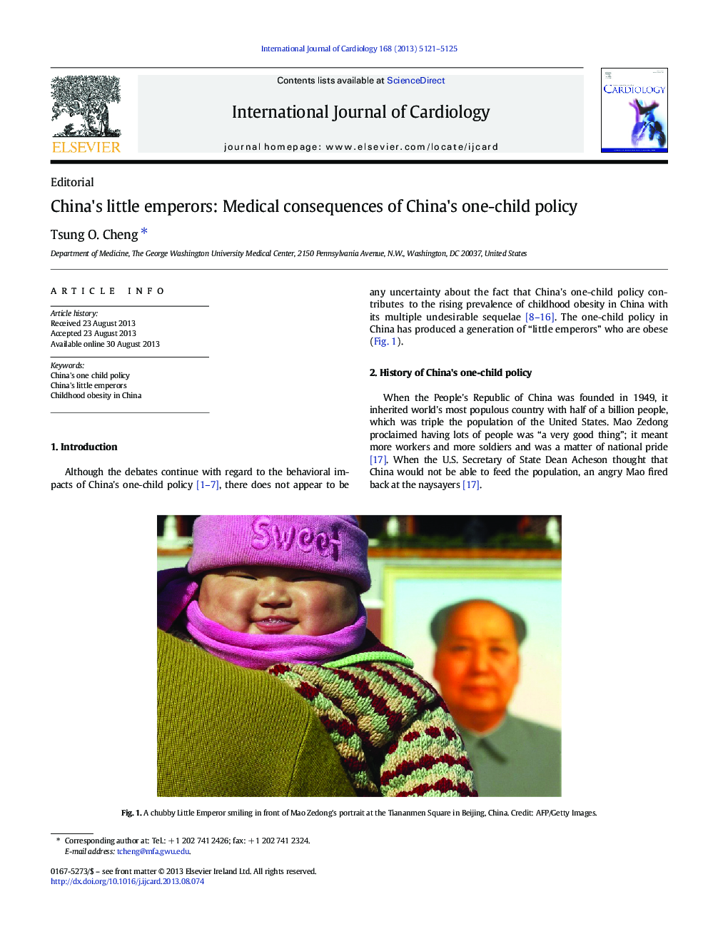 امپراتورهای کوچک چین: پیامدهای پزشکی خطمشی یک کودک در چین است 