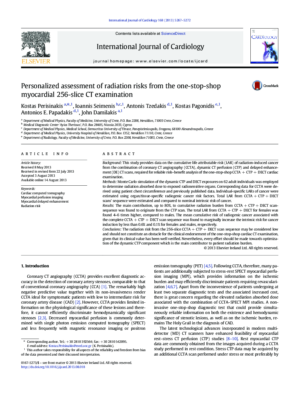 Personalized assessment of radiation risks from the one-stop-shop myocardial 256-slice CT examination