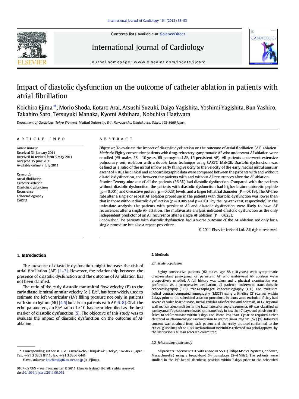 Impact of diastolic dysfunction on the outcome of catheter ablation in patients with atrial fibrillation