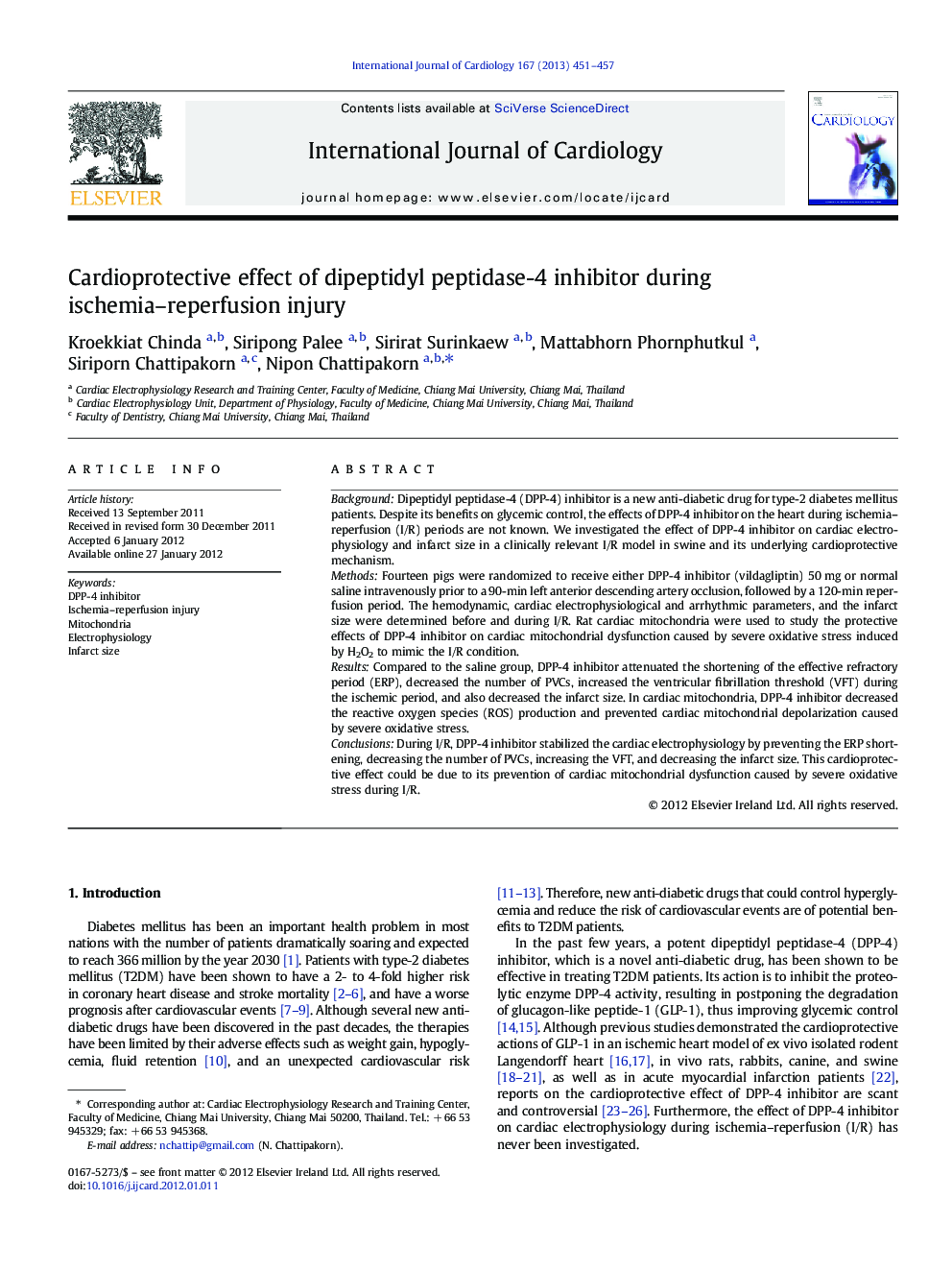 Cardioprotective effect of dipeptidyl peptidase-4 inhibitor during ischemia-reperfusion injury