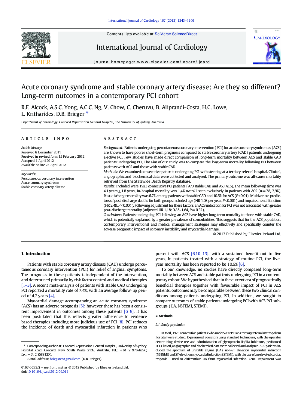 Acute coronary syndrome and stable coronary artery disease: Are they so different? Long-term outcomes in a contemporary PCI cohort