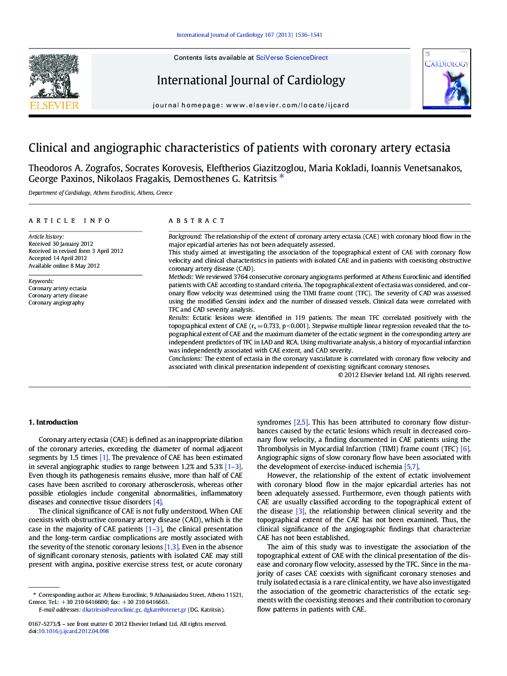 Clinical and angiographic characteristics of patients with coronary artery ectasia