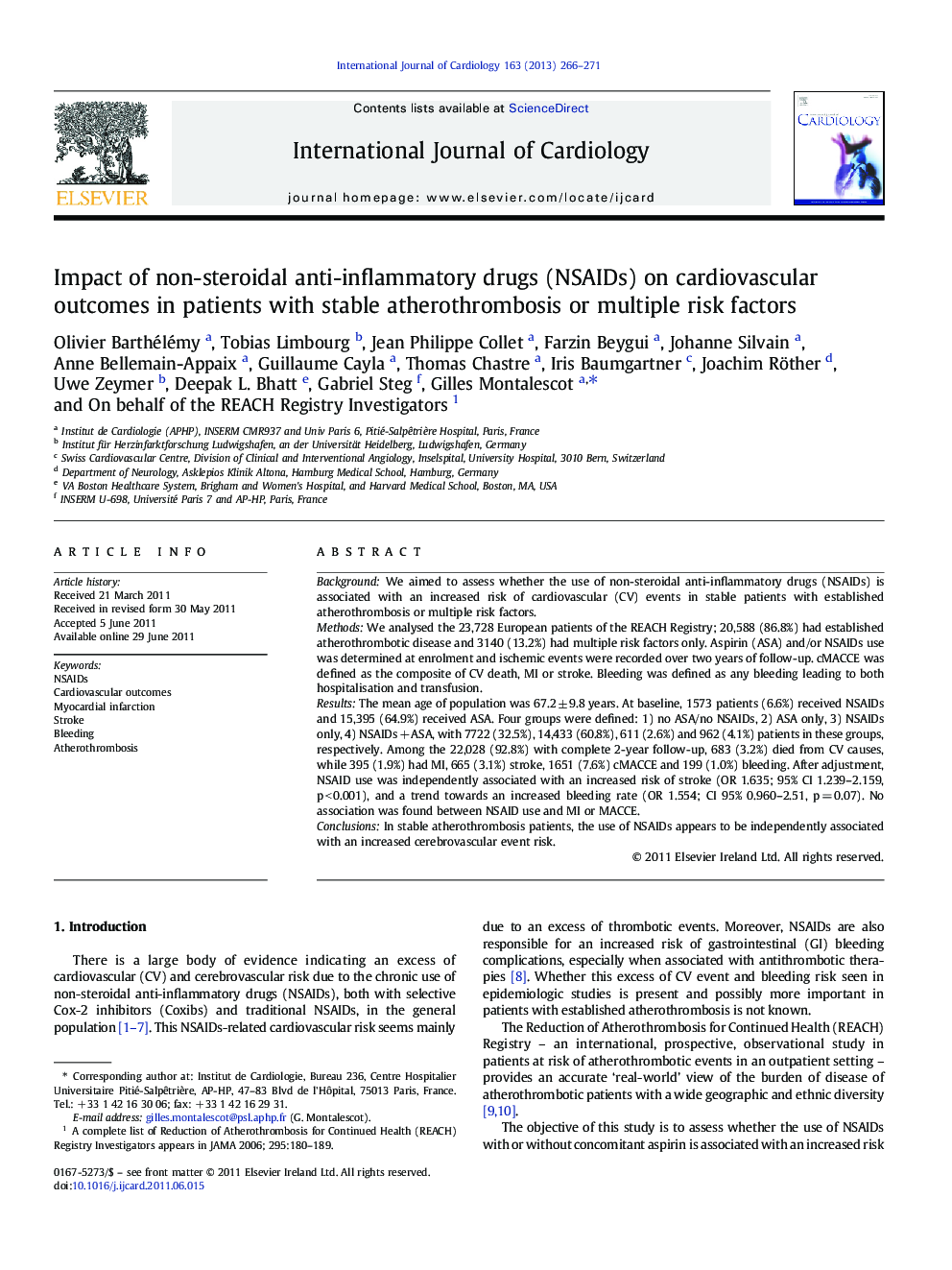 Impact of non-steroidal anti-inflammatory drugs (NSAIDs) on cardiovascular outcomes in patients with stable atherothrombosis or multiple risk factors