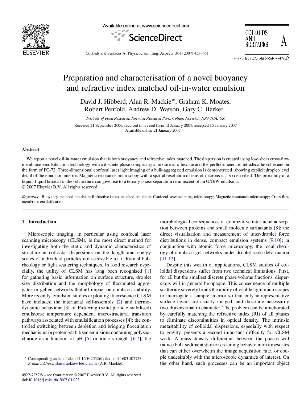 Preparation and characterisation of a novel buoyancy and refractive index matched oil-in-water emulsion