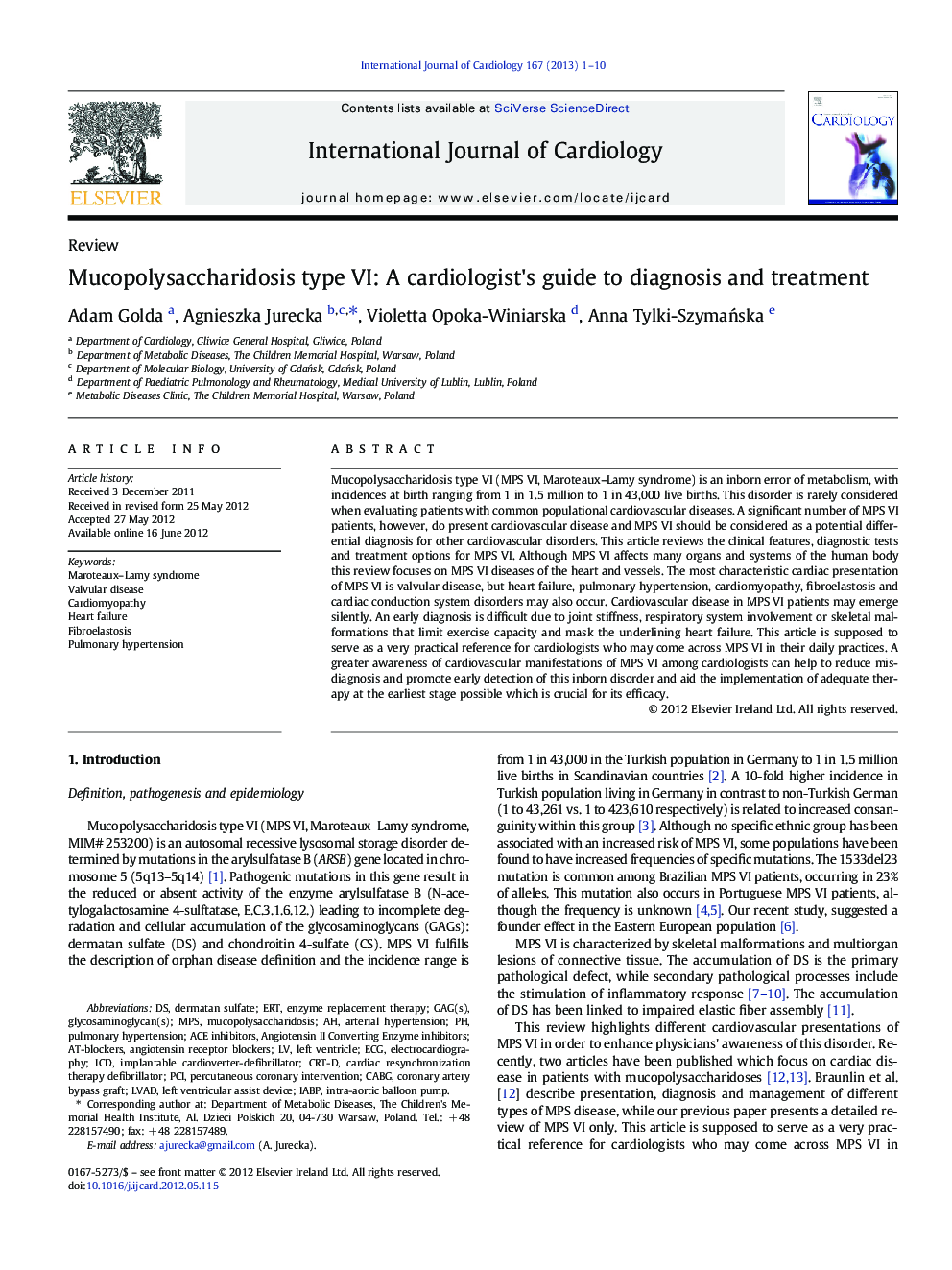 Mucopolysaccharidosis type VI: A cardiologist's guide to diagnosis and treatment