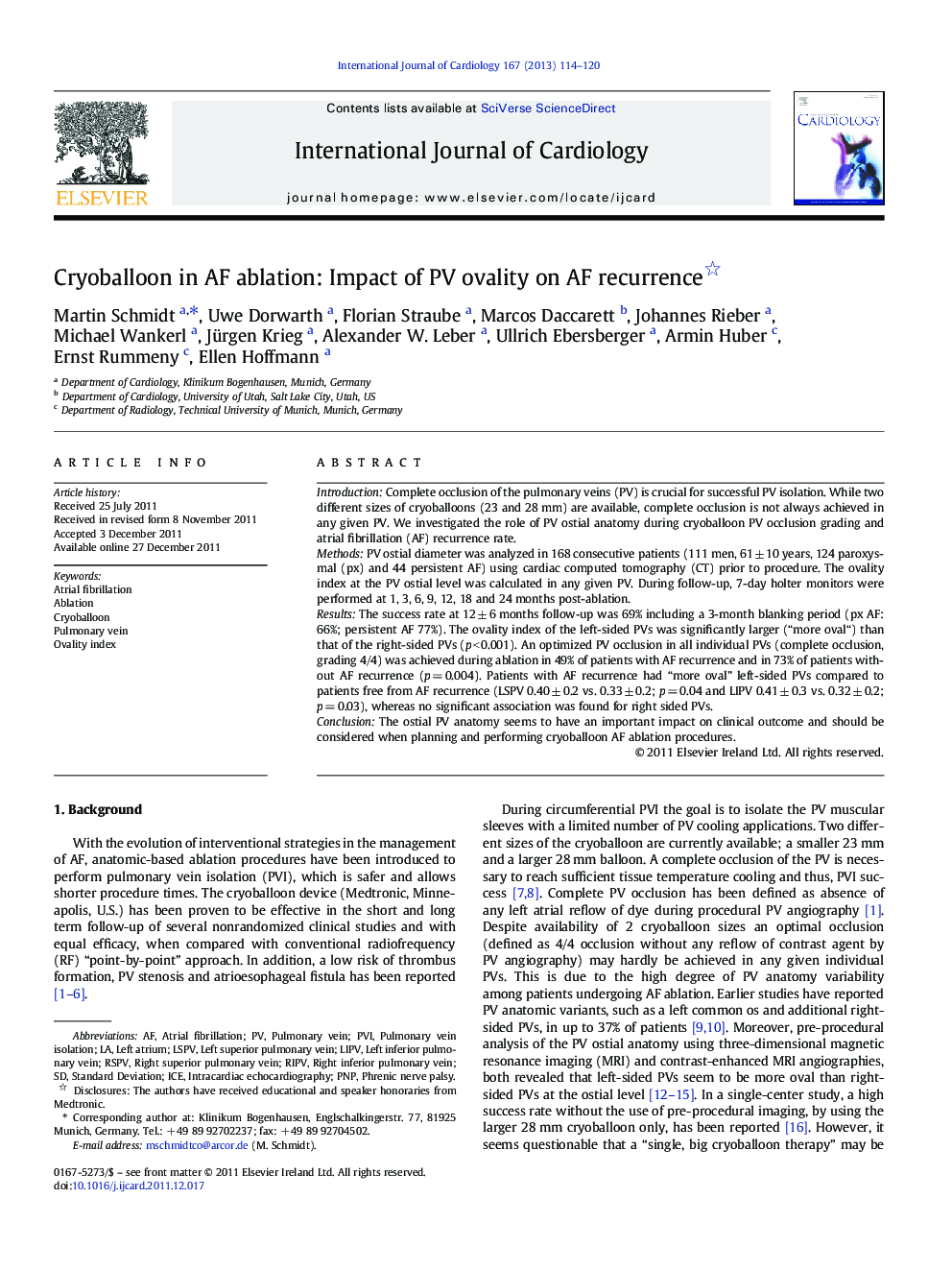 Cryoballoon in AF ablation: Impact of PV ovality on AF recurrence