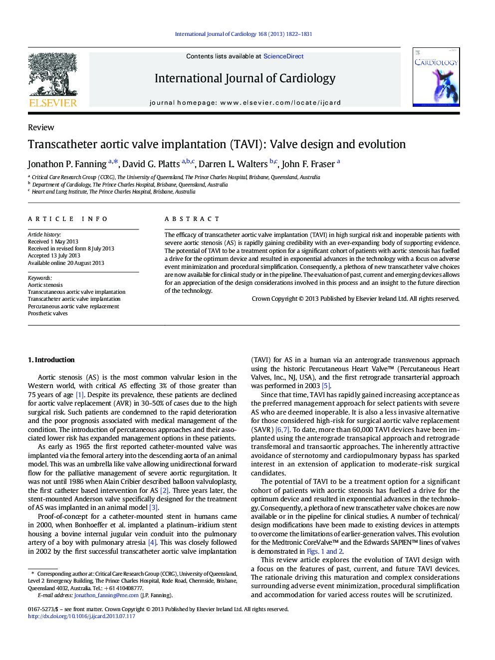 Transcatheter aortic valve implantation (TAVI): Valve design and evolution