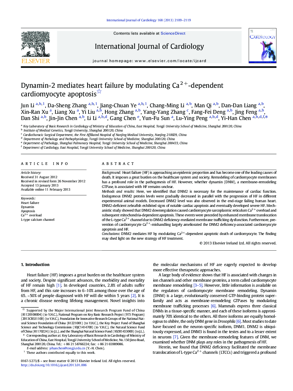 Dynamin-2 mediates heart failure by modulating Ca2 +-dependent cardiomyocyte apoptosis