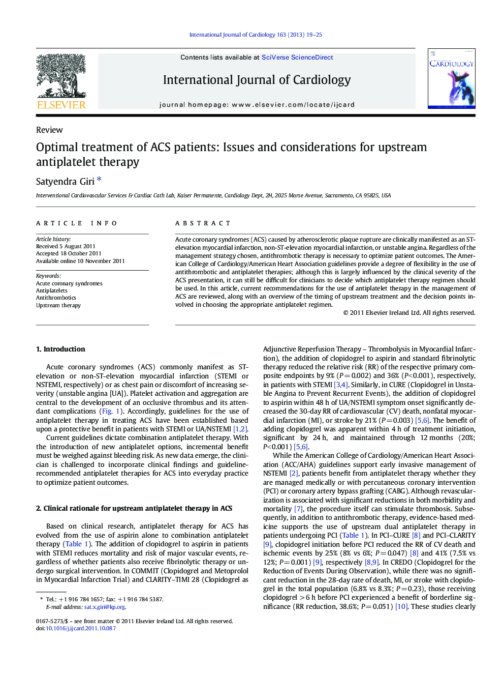 Optimal treatment of ACS patients: Issues and considerations for upstream antiplatelet therapy