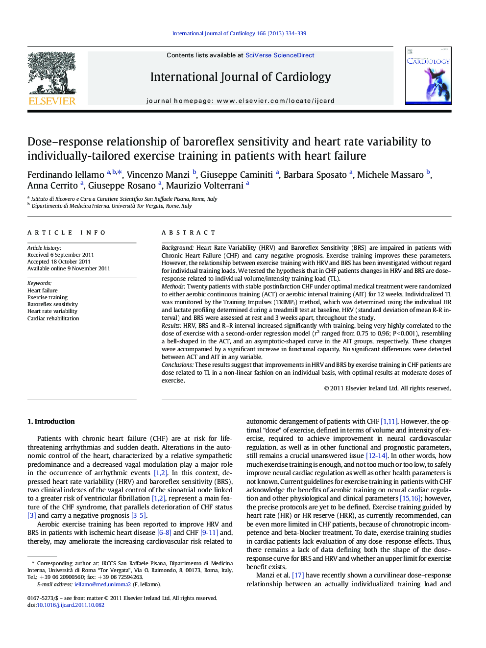 Dose-response relationship of baroreflex sensitivity and heart rate variability to individually-tailored exercise training in patients with heart failure