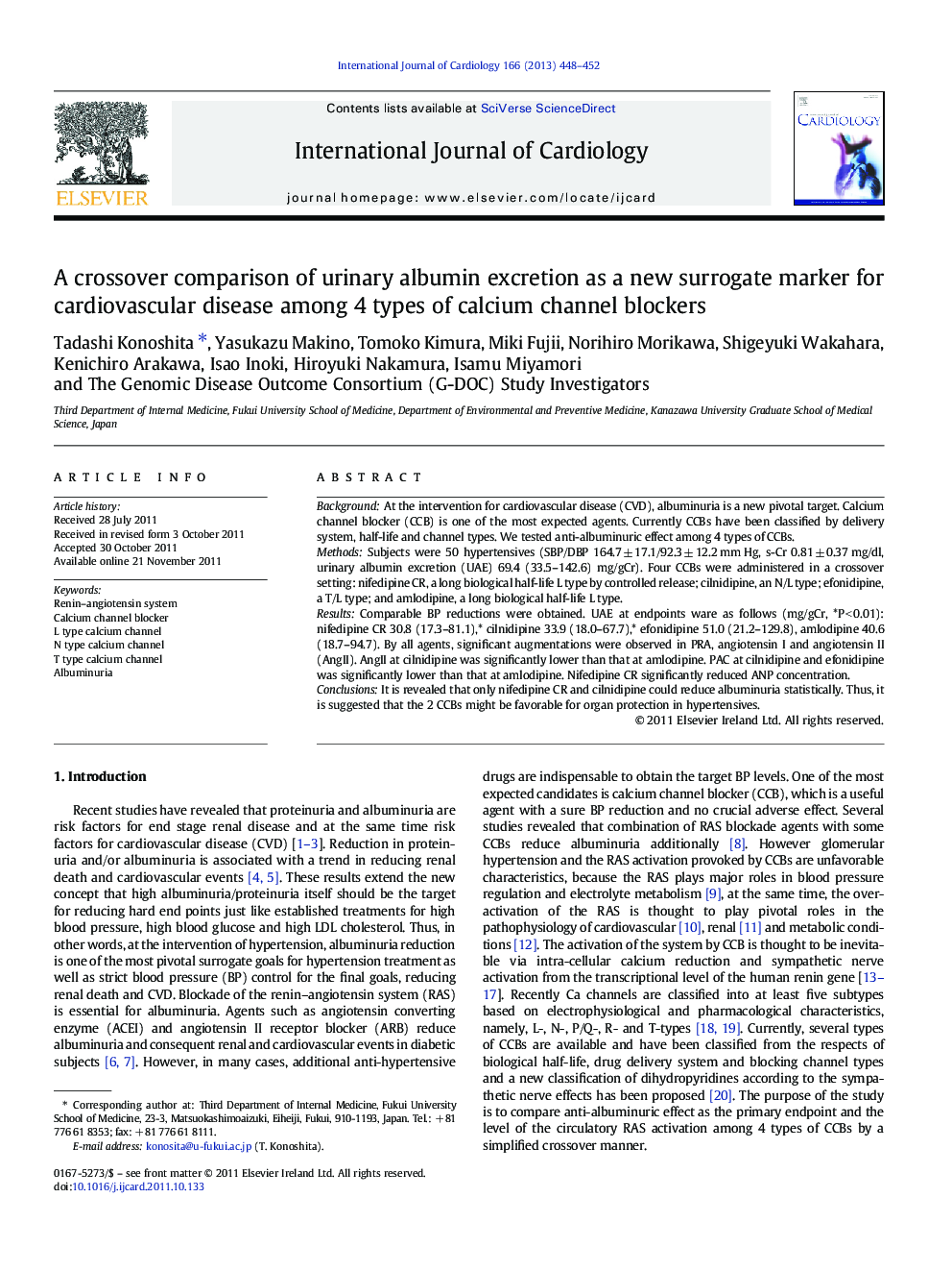 A crossover comparison of urinary albumin excretion as a new surrogate marker for cardiovascular disease among 4 types of calcium channel blockers