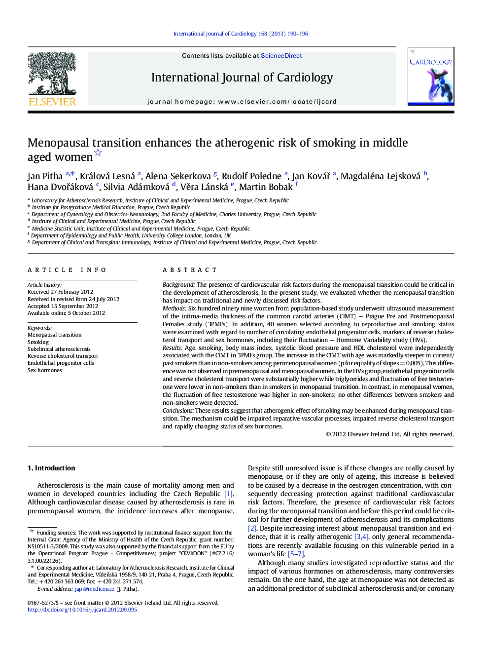 Menopausal transition enhances the atherogenic risk of smoking in middle aged women