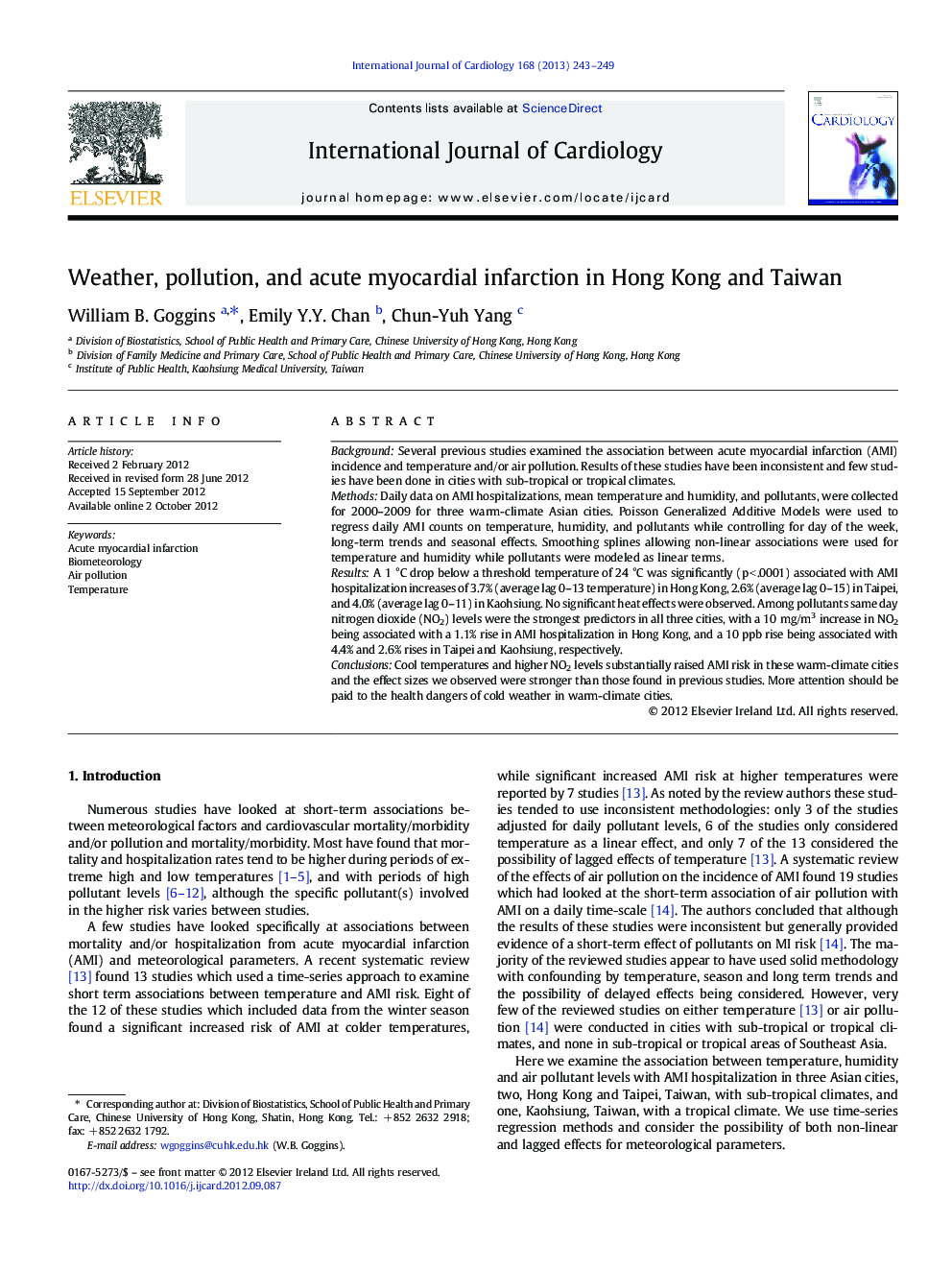 Weather, pollution, and acute myocardial infarction in Hong Kong and Taiwan