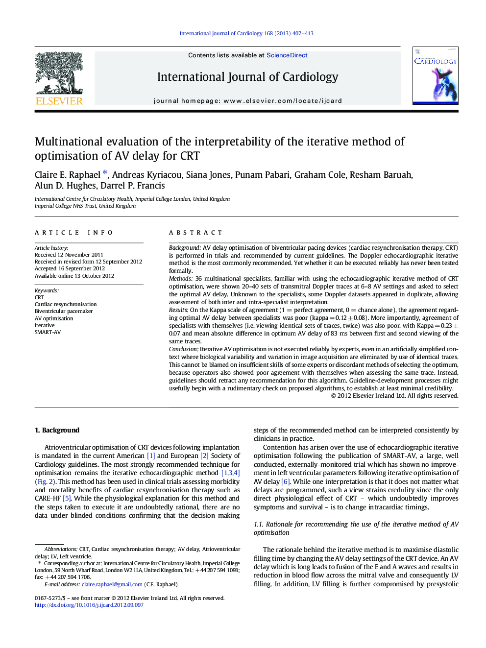 Multinational evaluation of the interpretability of the iterative method of optimisation of AV delay for CRT