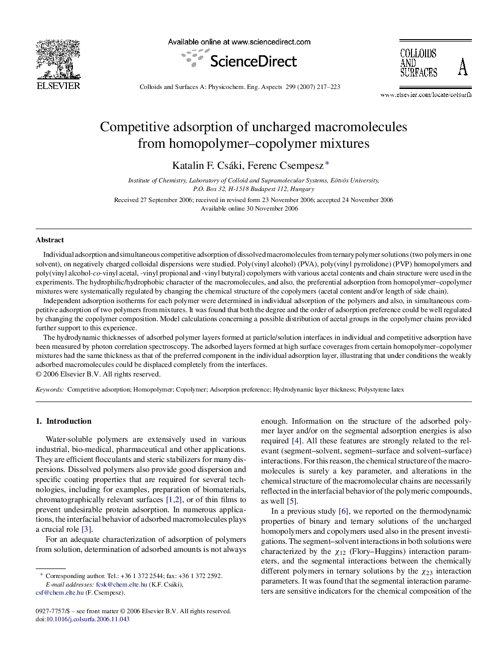 Competitive adsorption of uncharged macromolecules from homopolymer–copolymer mixtures