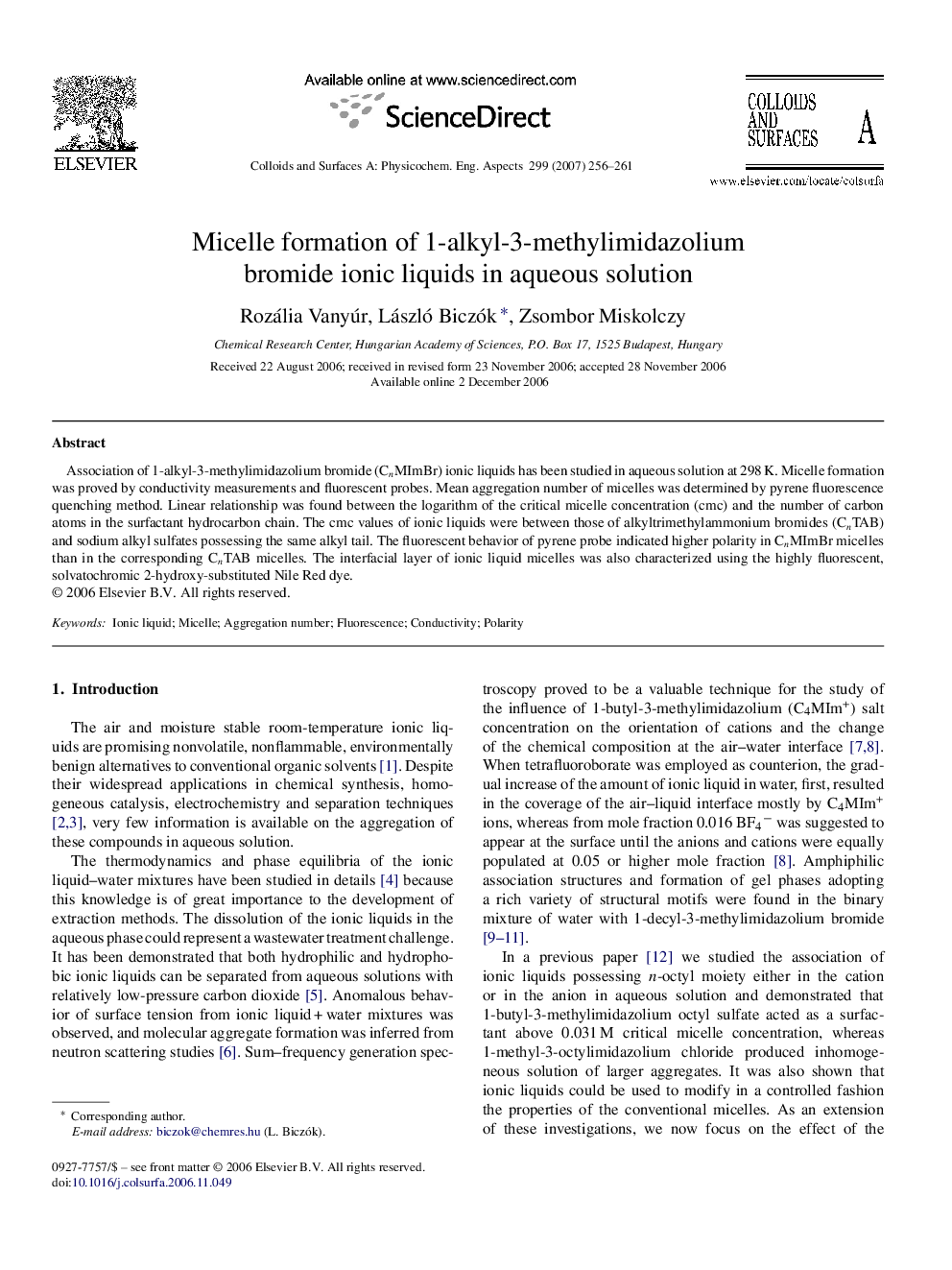 Micelle formation of 1-alkyl-3-methylimidazolium bromide ionic liquids in aqueous solution