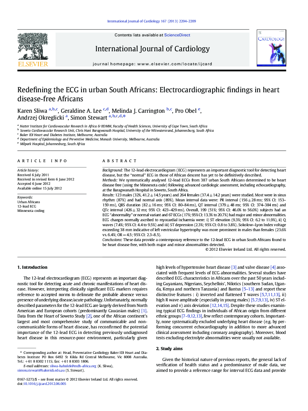 Redefining the ECG in urban South Africans: Electrocardiographic findings in heart disease-free Africans