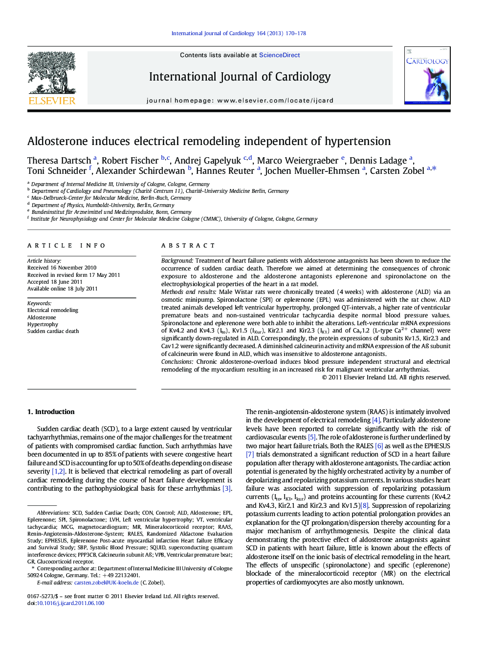 Aldosterone induces electrical remodeling independent of hypertension