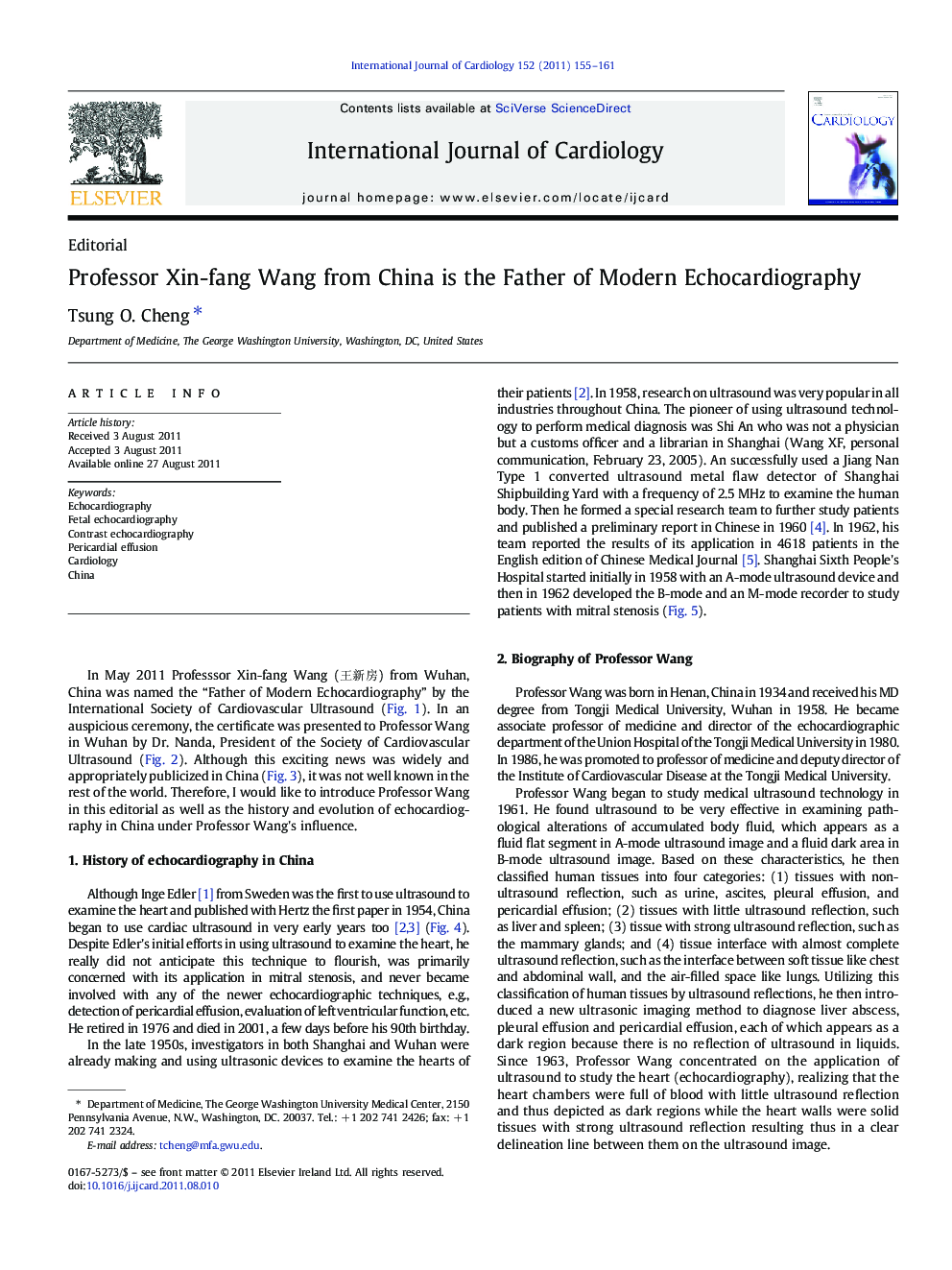 Professor Xin-fang Wang from China is the Father of Modern Echocardiography