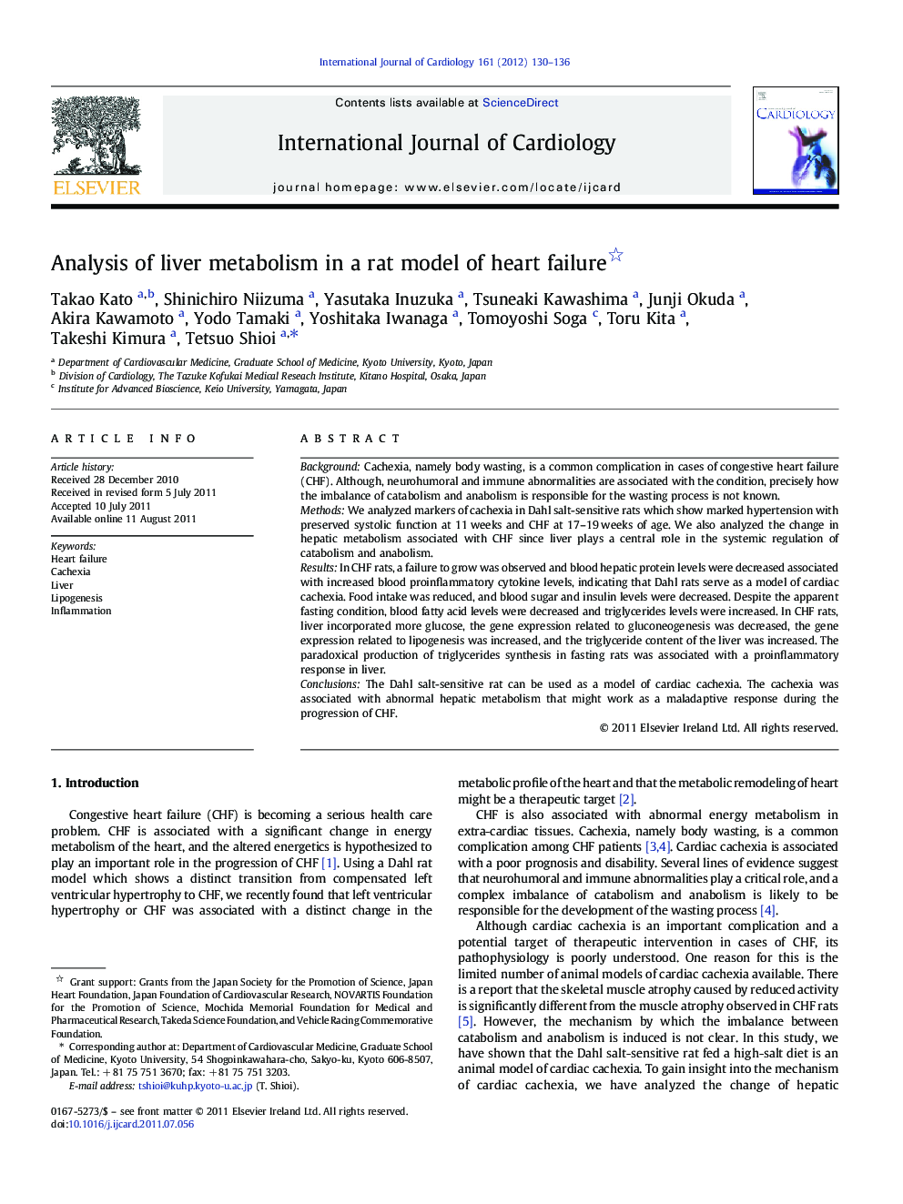 Analysis of liver metabolism in a rat model of heart failure