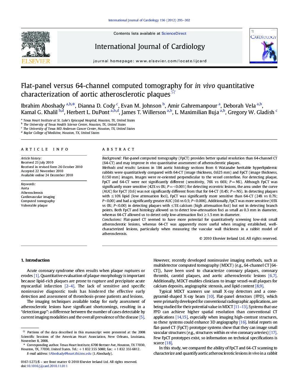 Flat-panel versus 64-channel computed tomography for in vivo quantitative characterization of aortic atherosclerotic plaques