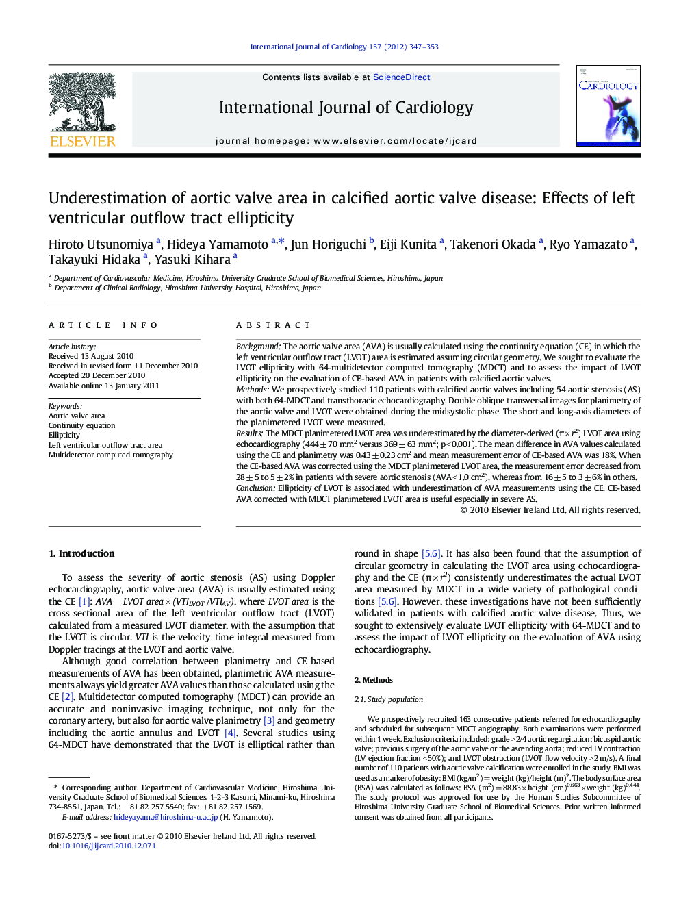 Underestimation of aortic valve area in calcified aortic valve disease: Effects of left ventricular outflow tract ellipticity