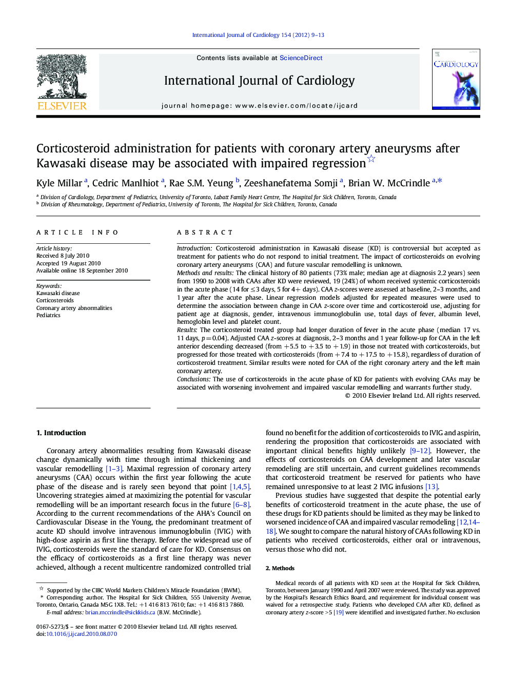 عکس صفحه اول مقاله: Corticosteroid administration for patients with coronary artery aneurysms after Kawasaki disease may be associated with impaired regression Corticosteroid administration for patients with coronary artery aneurysms after Kawasaki disease may be associated with impaired regression