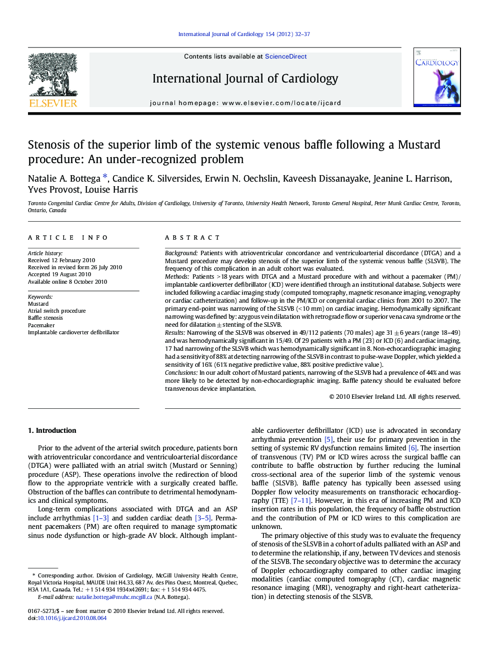 Stenosis of the superior limb of the systemic venous baffle following a Mustard procedure: An under-recognized problem