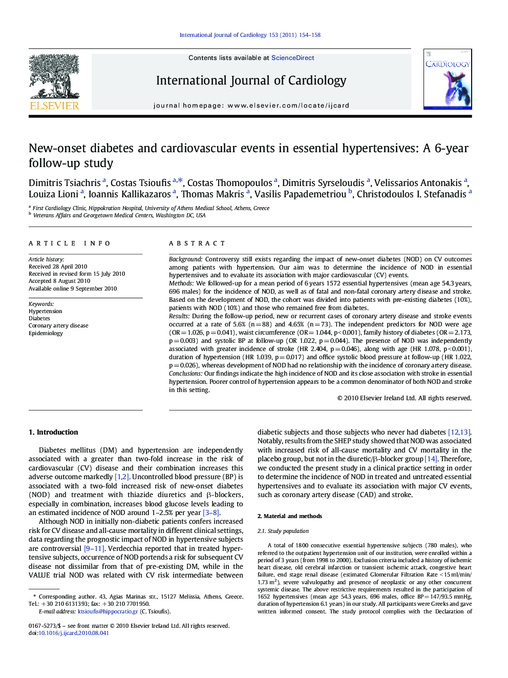 New-onset diabetes and cardiovascular events in essential hypertensives: A 6-year follow-up study