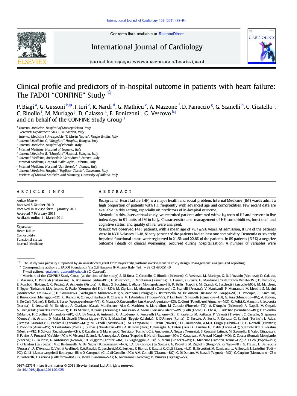 Clinical profile and predictors of in-hospital outcome in patients with heart failure: The FADOI “CONFINE” Study