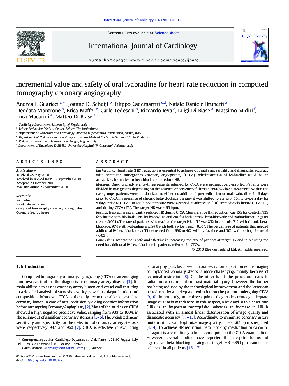 Incremental value and safety of oral ivabradine for heart rate reduction in computed tomography coronary angiography