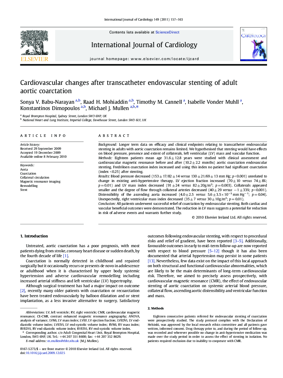 Cardiovascular changes after transcatheter endovascular stenting of adult aortic coarctation