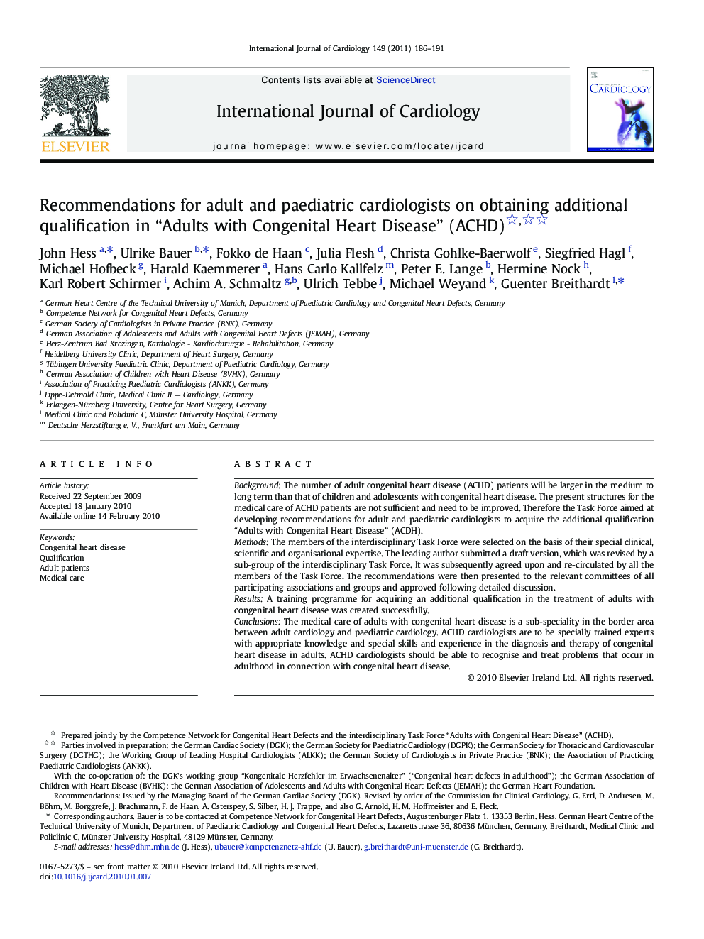 Recommendations for adult and paediatric cardiologists on obtaining additional qualification in “Adults with Congenital Heart Disease” (ACHD)