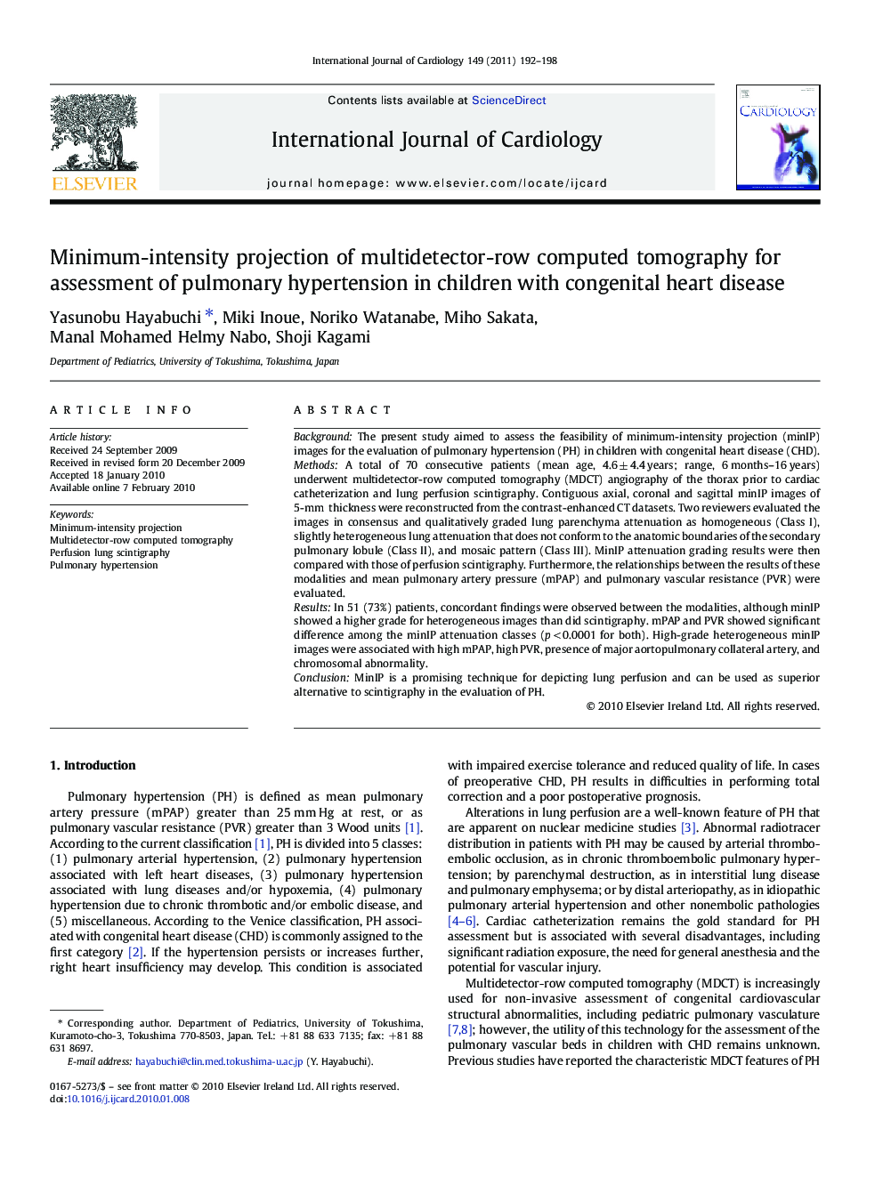 Minimum-intensity projection of multidetector-row computed tomography for assessment of pulmonary hypertension in children with congenital heart disease