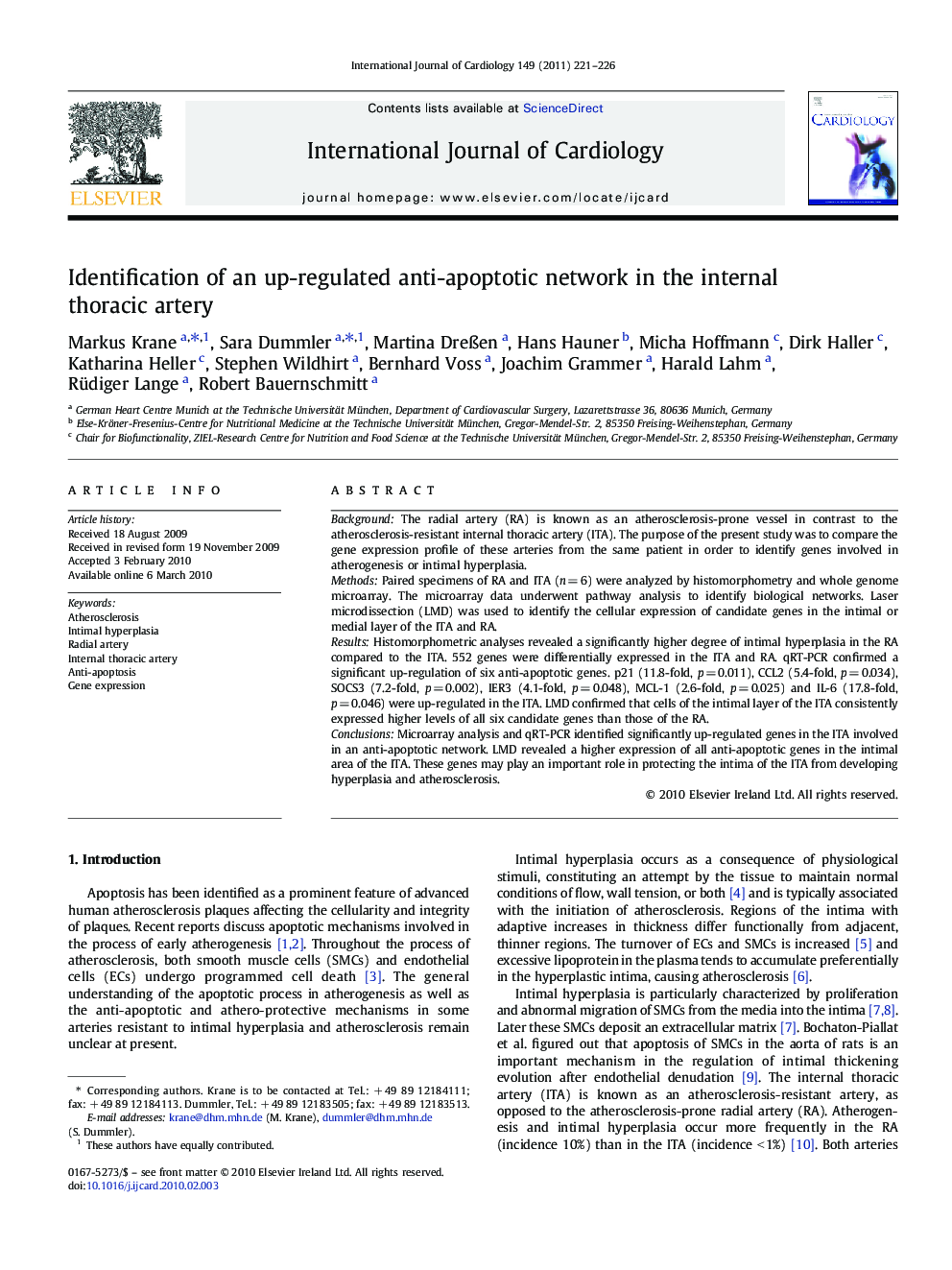 Identification of an up-regulated anti-apoptotic network in the internal thoracic artery