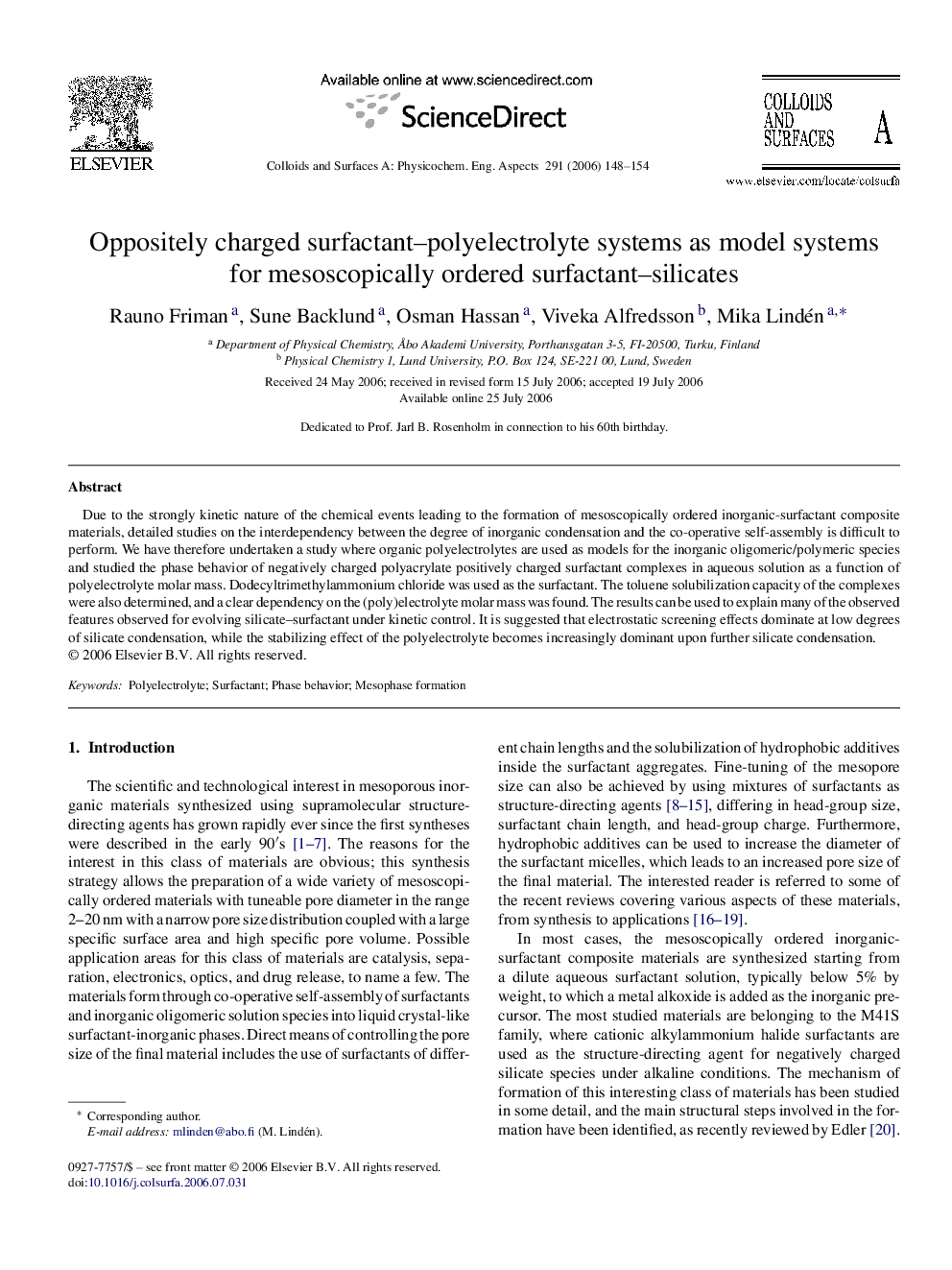 Oppositely charged surfactant–polyelectrolyte systems as model systems for mesoscopically ordered surfactant–silicates