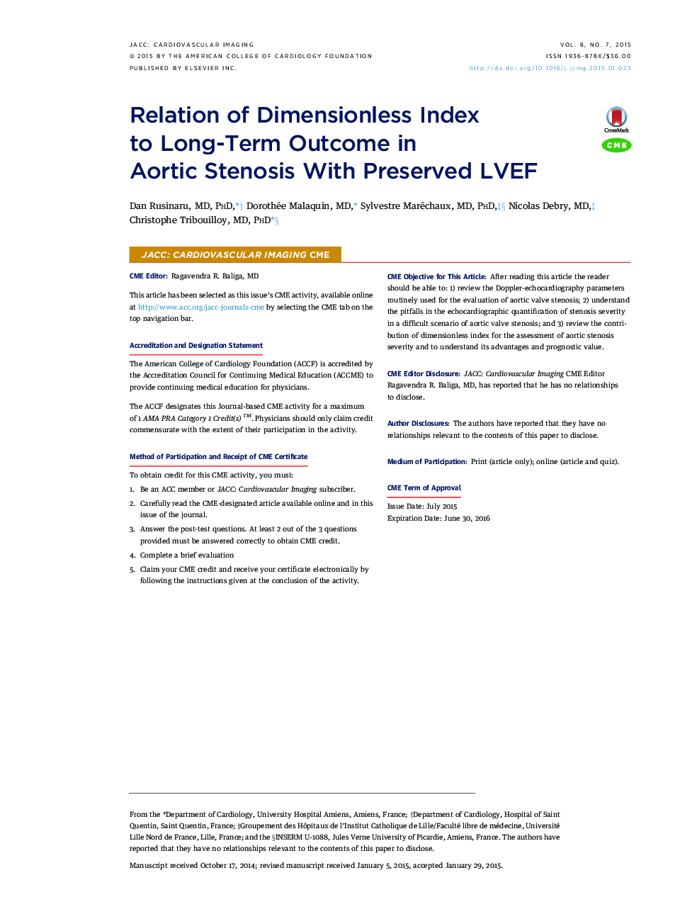 Relation of Dimensionless Index to Long-Term Outcome in AorticÂ StenosisÂ With Preserved LVEF